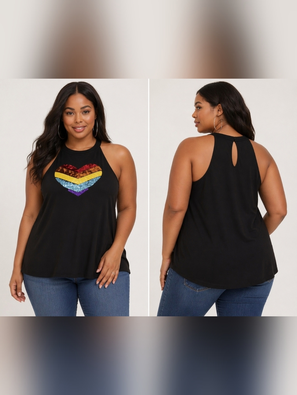 Torrid Super Soft Black Sequin Heart Tank